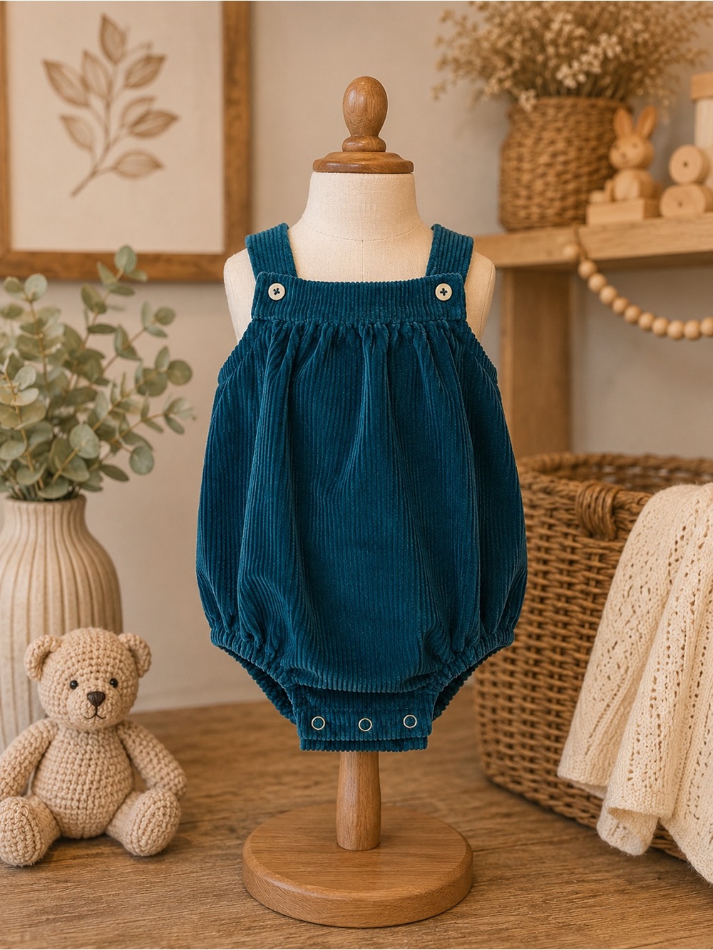 Kate Quinn Teal Corduroy Romper 2T | Boutique Baby Toddler Fall Outfit